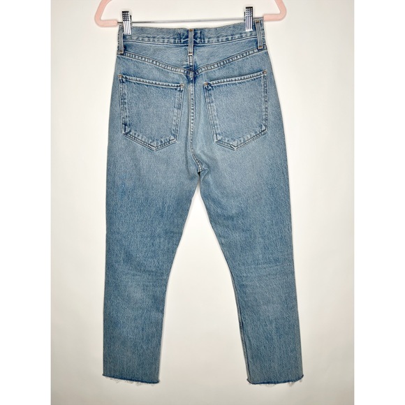 Agolde Riley High Rise Straight Crop Jeans Zephyr Wash Frayed Hem Size 25 - Picture 7 of 15